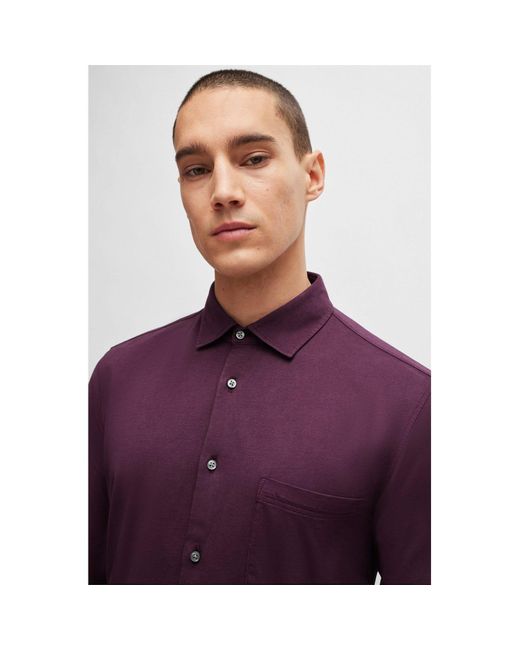 Boss Purple Garment-dyed Slim-fit Shirt for men