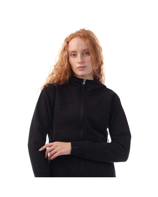DKNY Black Embellished Logo Fitted Full Zip Hooded