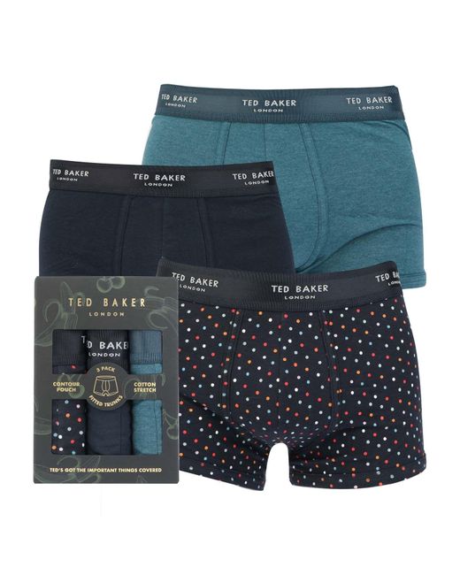 Ted Baker Blue Three Pack Cotton Fashion Trunk for men