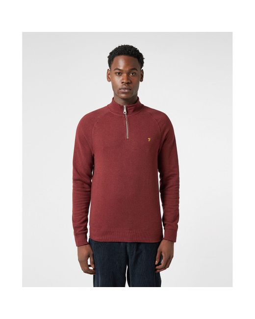 Farah Red Jim Cotton Quarter Zip Sweatshirt for men