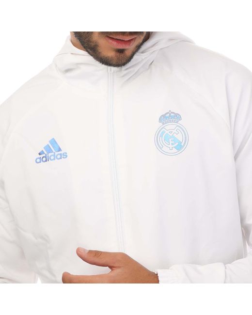 Adidas White Real Madrid Windbreaker Hooded Jacket for men