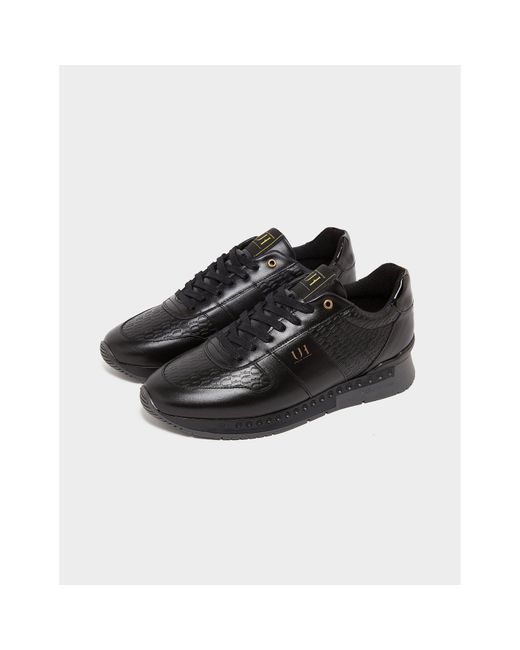 Unlike Humans Black Low Embossed Leather Trainers for men