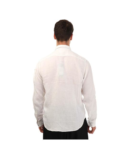 C P Company White Linen Pocket Shirt for men