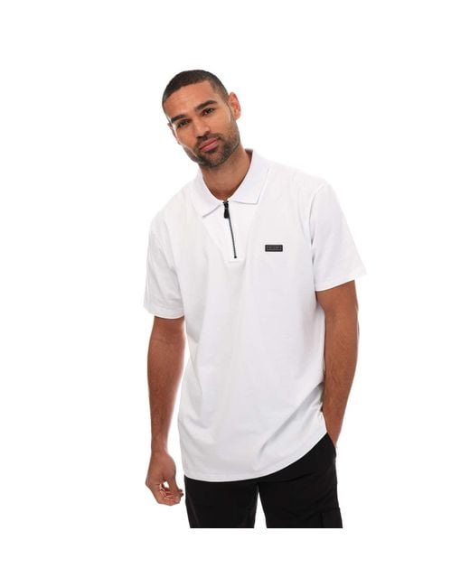 Mallet White Logo Plaque Zip Polo Shirt for men