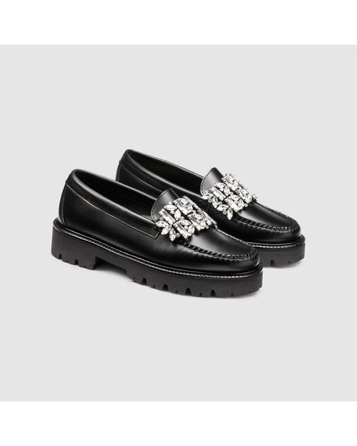 G.H.BASS Black Whitney Crystal Super Lug Weejuns Loafer Shoes