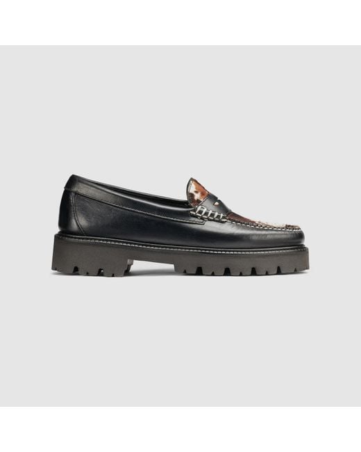G.H.BASS Black Cow Print Whitney Super Lug Weejuns Loafers