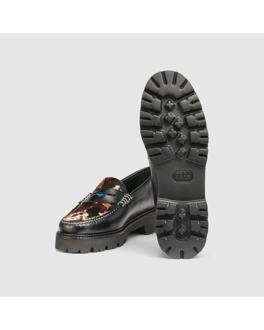 G.H.BASS Black Cow Print Whitney Super Lug Weejuns Loafers