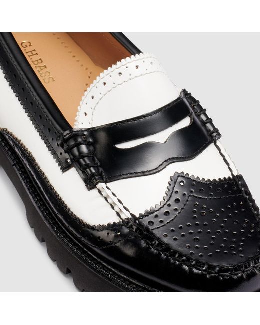 G.H.BASS Black Whitney Brogue Super Lug Weejuns Loafer Shoes
