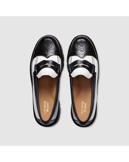 G.H.BASS Black Whitney Brogue Super Lug Weejuns Loafer Shoes