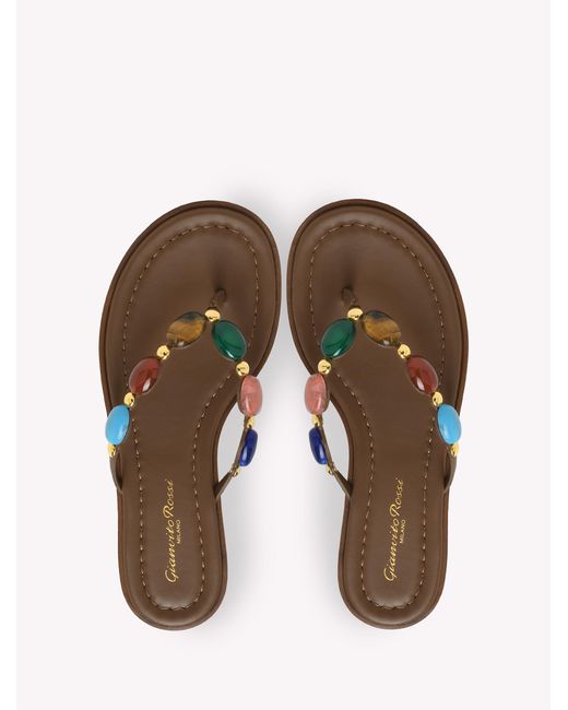 Gianvito Rossi Brown Shanti Thong 05, Flats