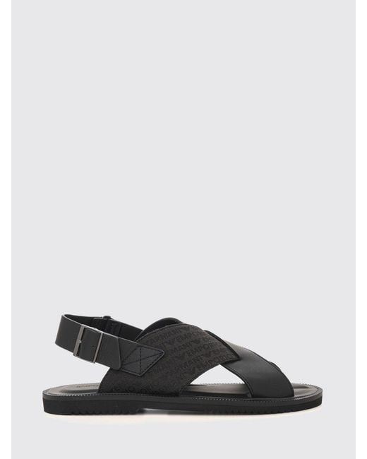 Emporio Armani Black Jacquard Logo Nylon And Leather Slingback Sandals for men