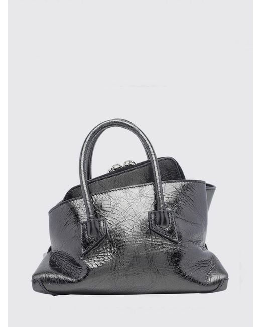 The Attico Gray La Passeggiata Mini Crackled Leather Bag With Removable Strap