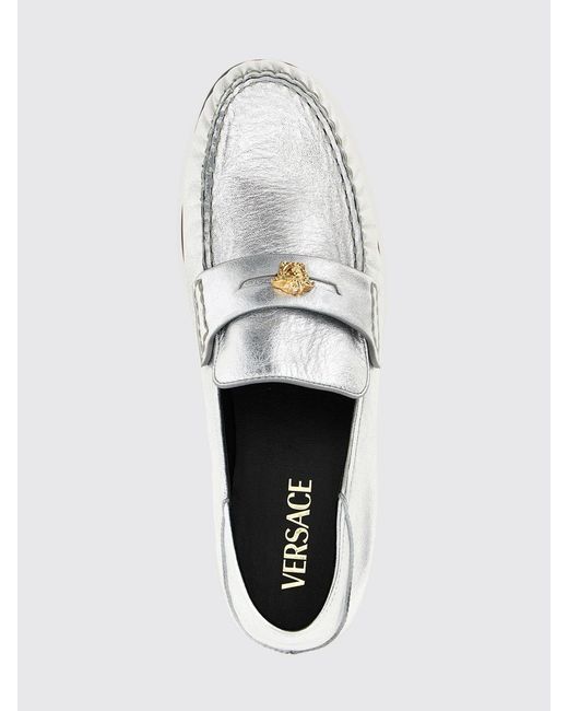 Versace White La Medusa Laminated Leather Loafers