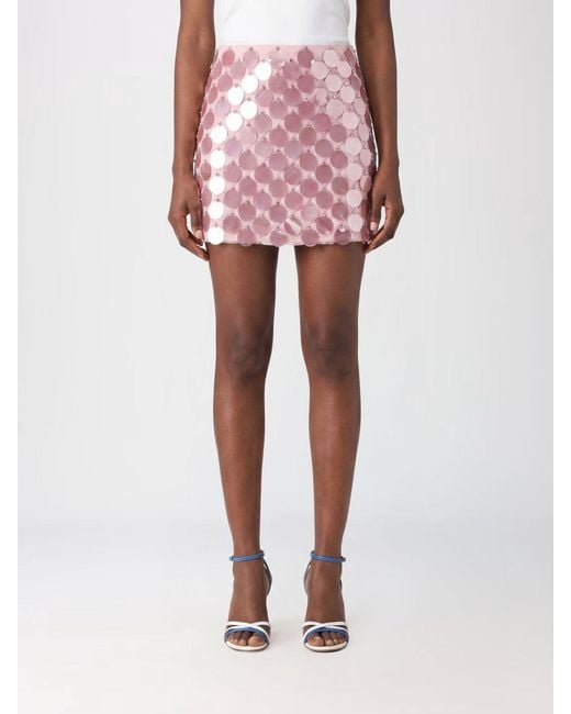 Des Phemmes Pink Cotton Pencil Mini Skirt With All-Over Sequin Embroidery