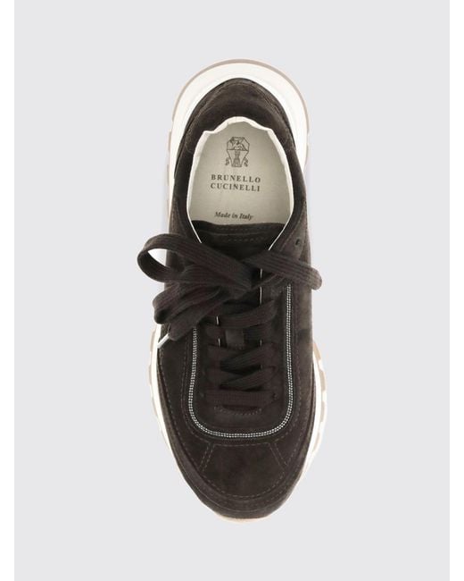 Brunello Cucinelli White Suede Calfskin Low-Top Trainers With Monili