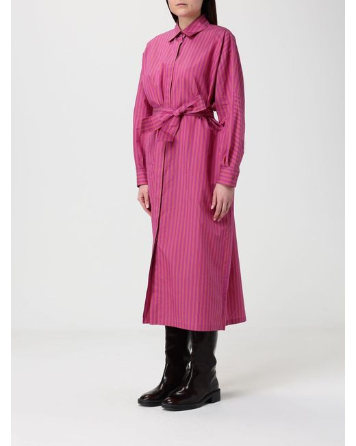 Max Mara Pink Striped Cotton And Silk Chemisier Dress