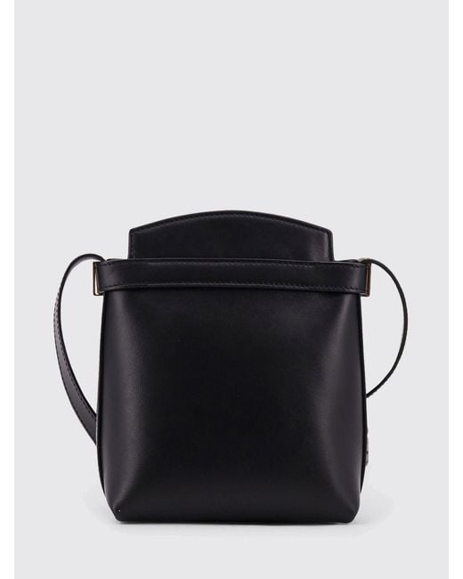 Ferragamo Black Mini Calfskin Leather Bucket Bag With Gancini Logo