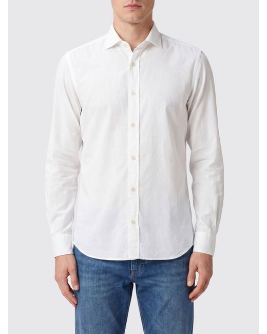 Boglioli White Slim Fit Long-Sleeve Cotton Shirt With French Collar for men