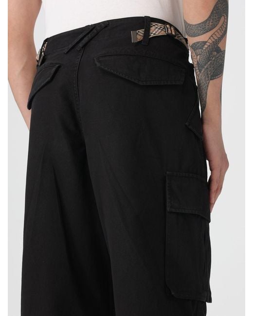 Burberry Black Cotton Trousers With Check Details for men