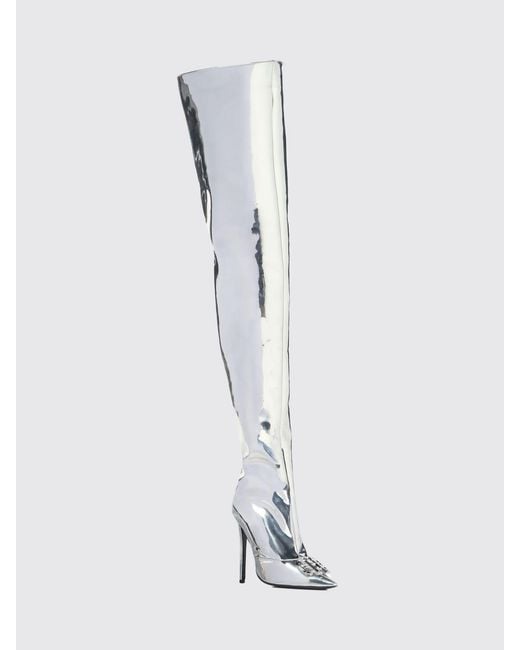 Philipp Plein White Patent Over-The-Knee Boots With A High Stiletto Heel