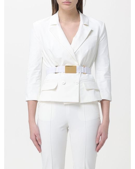 Elisabetta Franchi White Double-Breasted Blazer With Belt