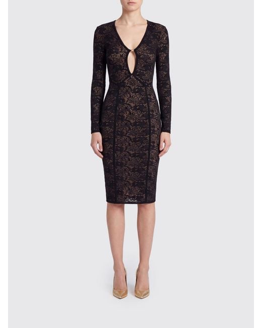 Elisabetta Franchi Black Lace Midi Sheath Dress With Cut-Out Details