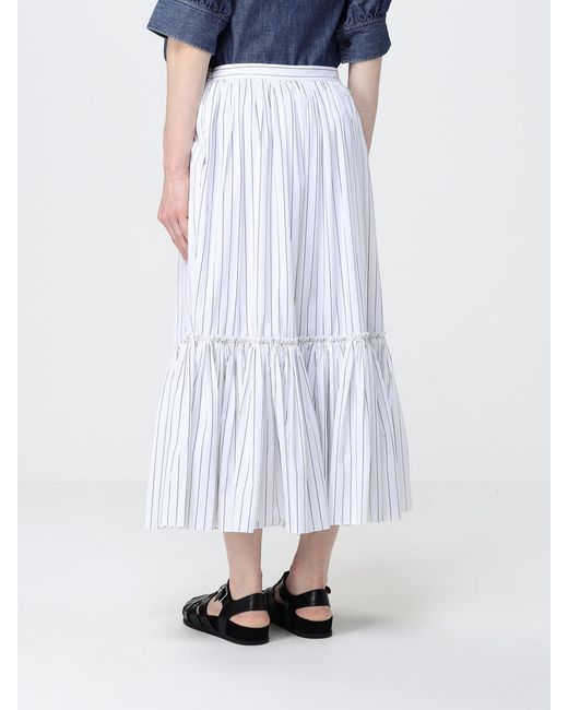 Jil Sander White Striped Cotton Midi Skirt