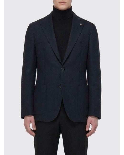 Tagliatore Blue Single-Breasted Cotton And Virgin Wool Blazer for men