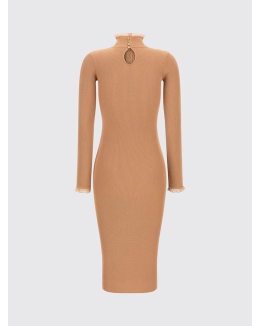 Elisabetta Franchi White Slim Fit Turtleneck Midi Knit Dress