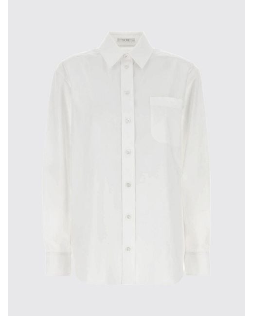 The Row White Cotton Poplin Shirt With Classic Collar And Patch Pocket