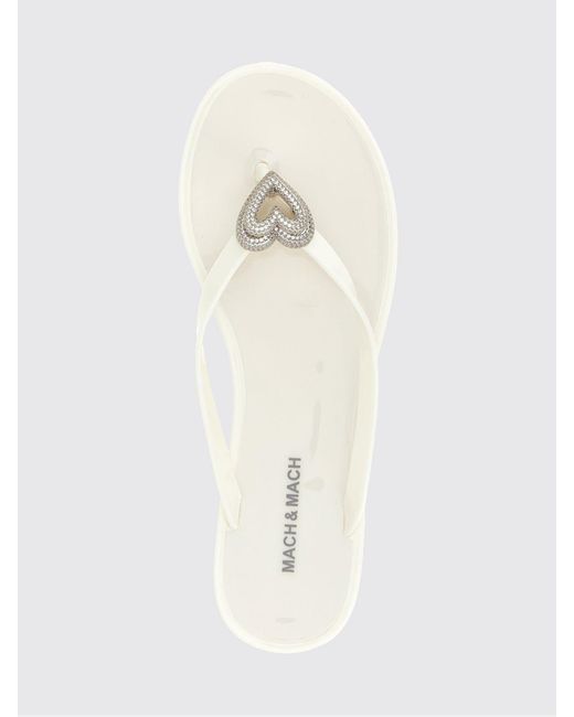 Mach & Mach White Pvc Flip Flops With Rhinestone Hearts