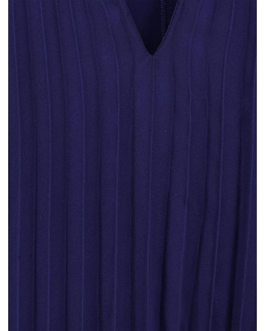 Max Mara Blue Pleated Dress With Belt