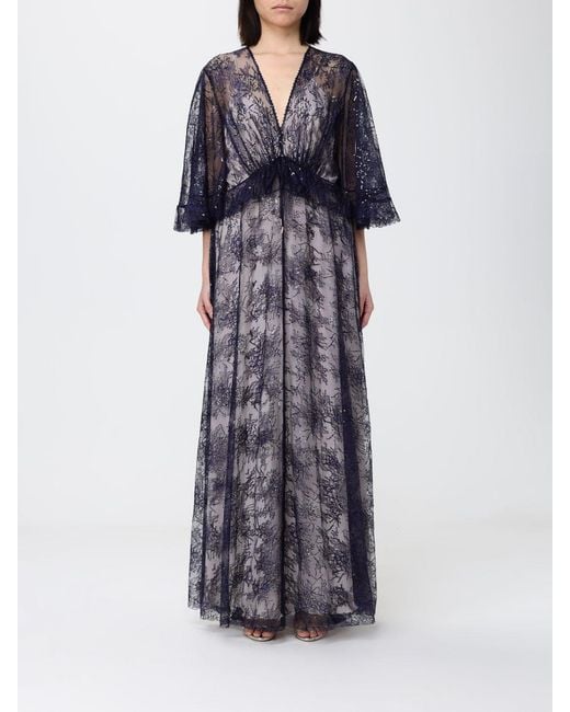Alberta Ferretti Blue Long Lace Dress