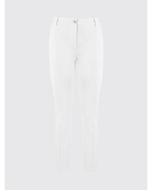 Pinko White Cropped Fit Linen Blend Trousers