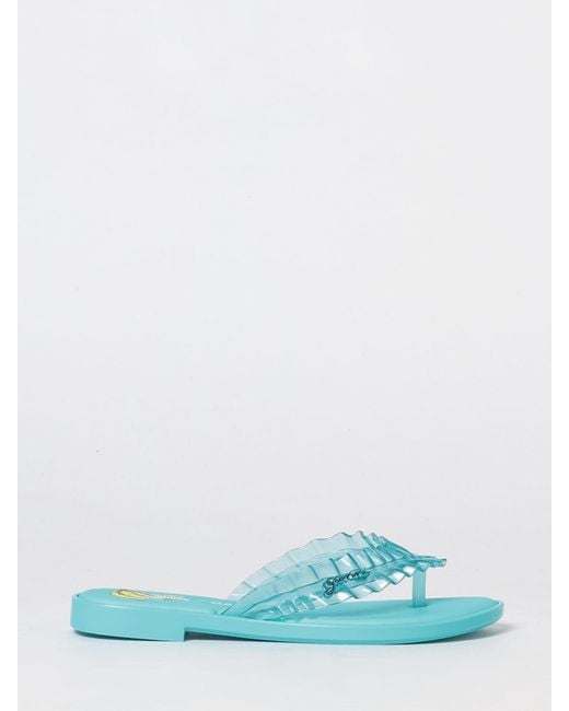 Melissa X Ganni Blue Ruched Pvc Thong Sandals With Low Heel