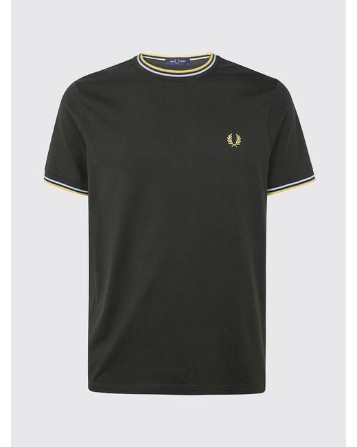Fred Perry Black Cotton T-Shirt With Logo for men