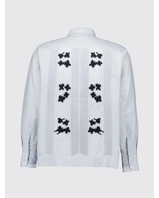 BAZISZT Gray Long-Sleeve Cotton Shirt With Butterfly Embroidery for men