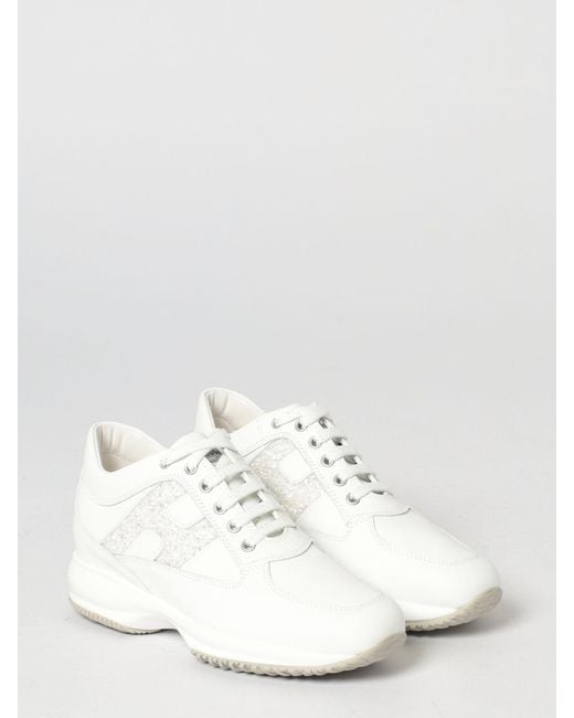 Hogan White Interactive Leather Sneakers With Glitter