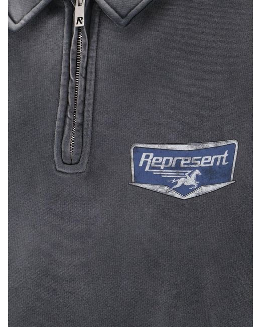 Represent Black Cotton Zip-Up Hoodie With Logo Print for men