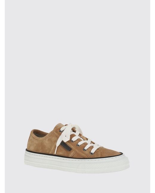 Brunello Cucinelli White Suede Sneakers With Monile