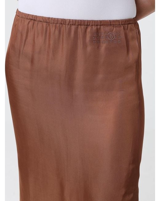 MM6 by Maison Margiela Brown Cupro Pencil Mini Skirt With Elasticated Waist
