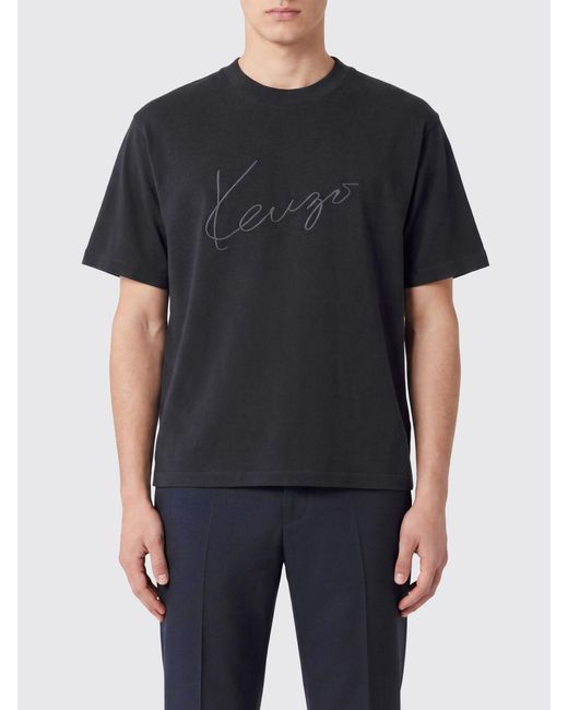 KENZO Black Dropped Shoulder Pure Wool Logo T-Shirt for men