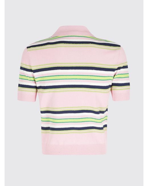 Casablanca White Striped Viscose Knit Polo Shirt