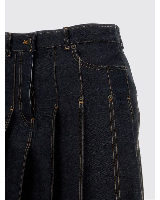 Thom Browne Blue High-Waisted Pleated Denim Midi Skirt With Flag Logo