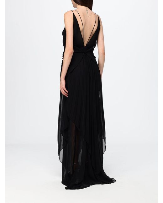 Genny Black Pleated Chiffon Evening Gown With Train