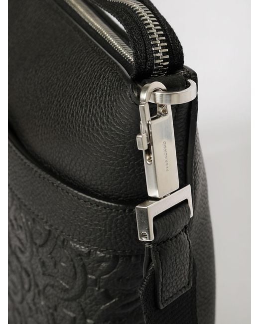 Ferragamo Black Gancini Messenger Bag for men