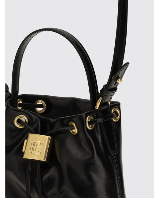 Balmain Black Pulse Leather Mini Bag With Drawstring Closure And Padlock