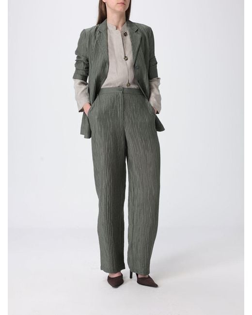Emporio Armani Gray Pleated Lurex Crepe Trousers