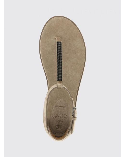 Brunello Cucinelli Natural Suede Low-Heeled Thong Sandals