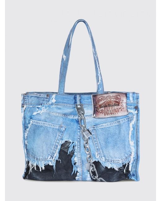 Acne Blue Cotton Trompe-L'Œil Print Bag